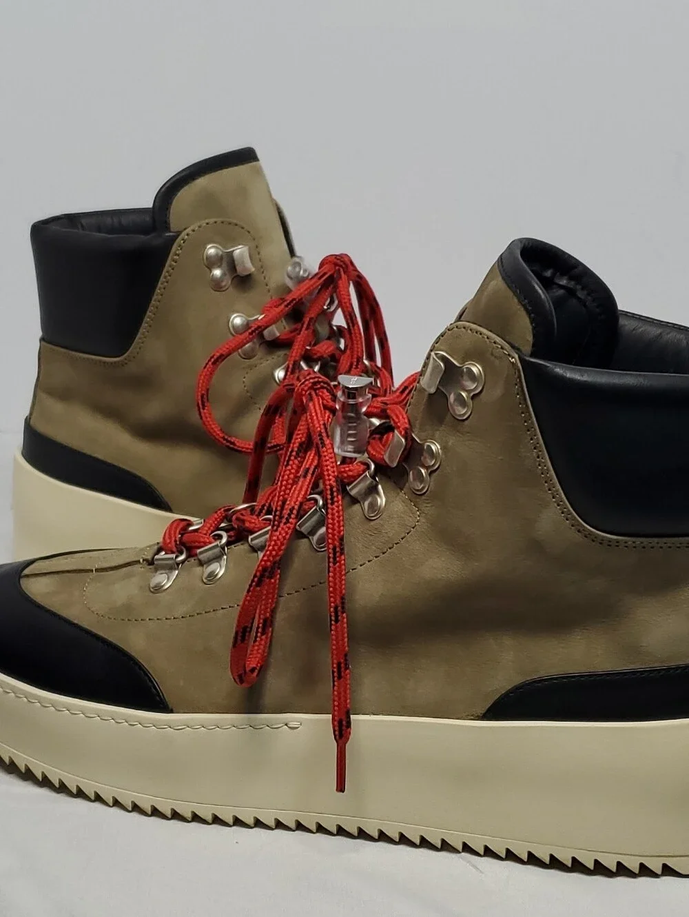 Fear of God Men's Ankle Hiking Boots Leather Lace-Up Olive-Beige/Black/Red US 42
